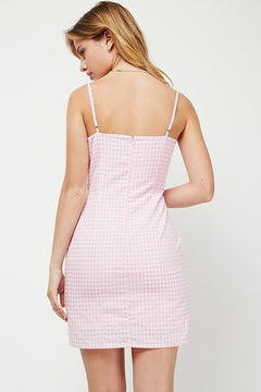 Square Neckline Gingham Mini Dress - Lush Lemon - Women&
