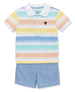 Stripe Polo Short Set - Lush Lemon - Children&