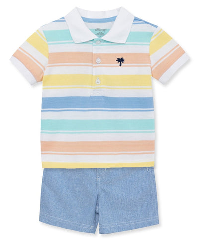 Stripe Polo Short Set - Lush Lemon - Children's Clothing - Little Me - 745644908175