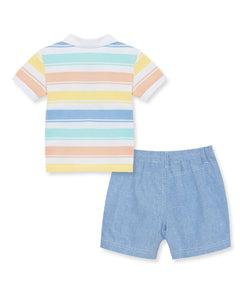 Stripe Polo Short Set - Lush Lemon - Children&