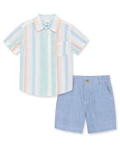 Stripe Woven Short Set - Lush Lemon - Children's Clothing - Little Me - 745644912370