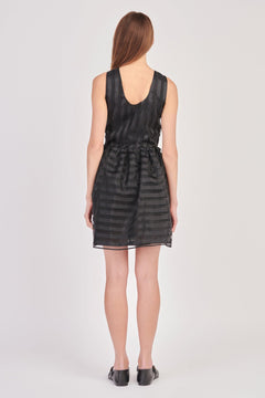 Striped Organza Sleeveless Mini Dress - Lush Lemon - Women&