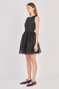 Striped Organza Sleeveless Mini Dress - Lush Lemon - Women&