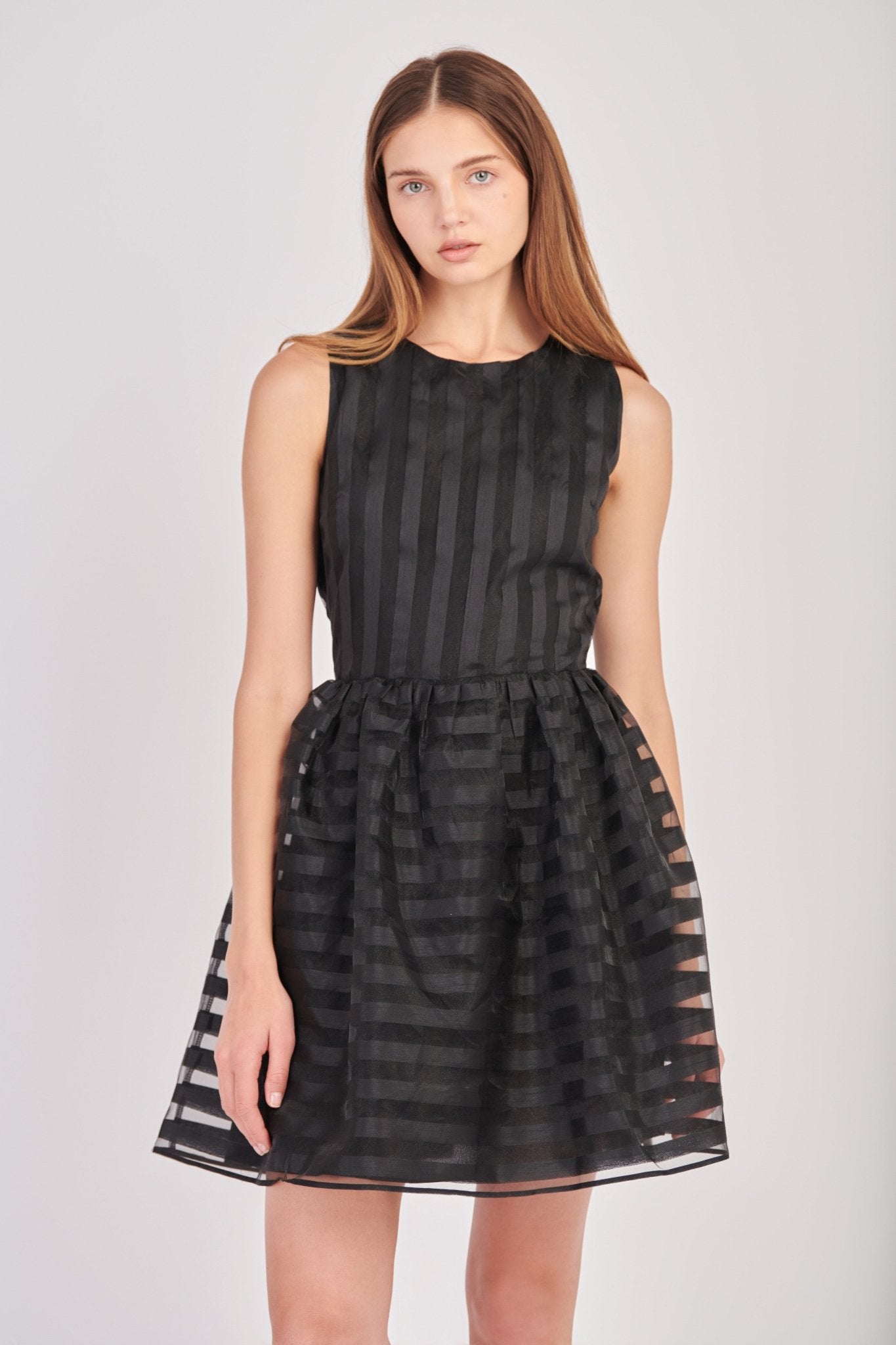 Striped Organza Sleeveless Mini Dress - Lush Lemon - Women's Clothing - Endless Rose - 192934525091