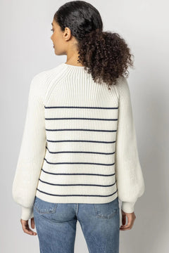 Striped Rib Raglan Sweater - Lush Lemon - Women&