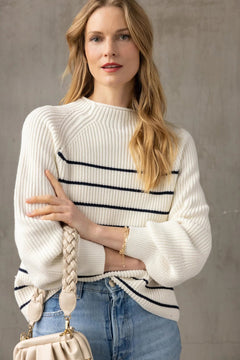 Striped Rib Raglan Sweater - Lush Lemon - Women&