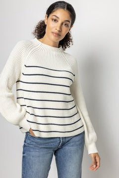 Striped Rib Raglan Sweater - Lush Lemon - Women&