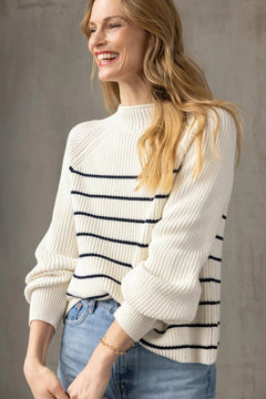 Striped Rib Raglan Sweater - Lush Lemon - Women&
