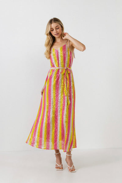 Striped Sequins Maxi Dress Multi Colored - Lush Lemon - General - Endless Rose - 192934361026