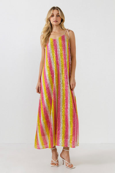 Striped Sequins Maxi Dress Multi Colored - Lush Lemon - General - Endless Rose - 192934361026