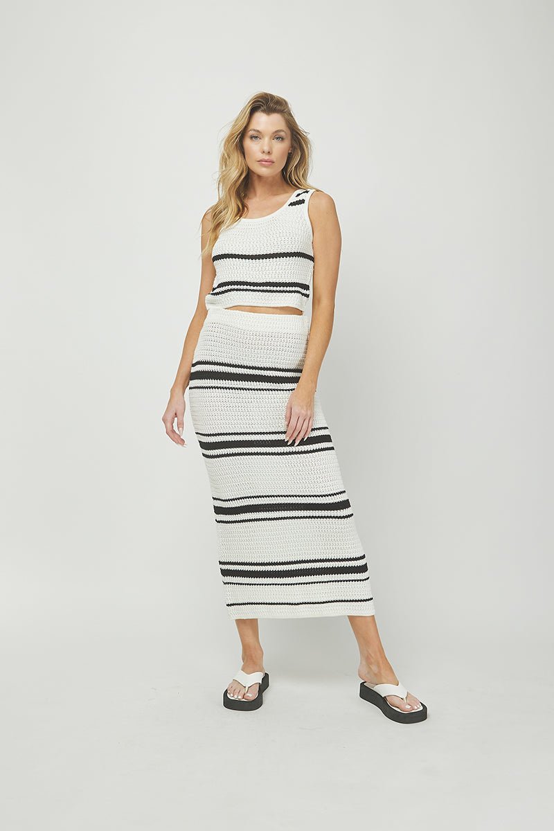 Striped Sweater Maxi Skirt - Lush Lemon - Women's Clothing - Needii - 7647647641