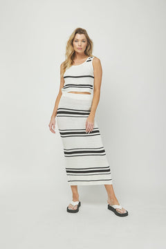 Striped Sweater Maxi Skirt - Lush Lemon - Women&