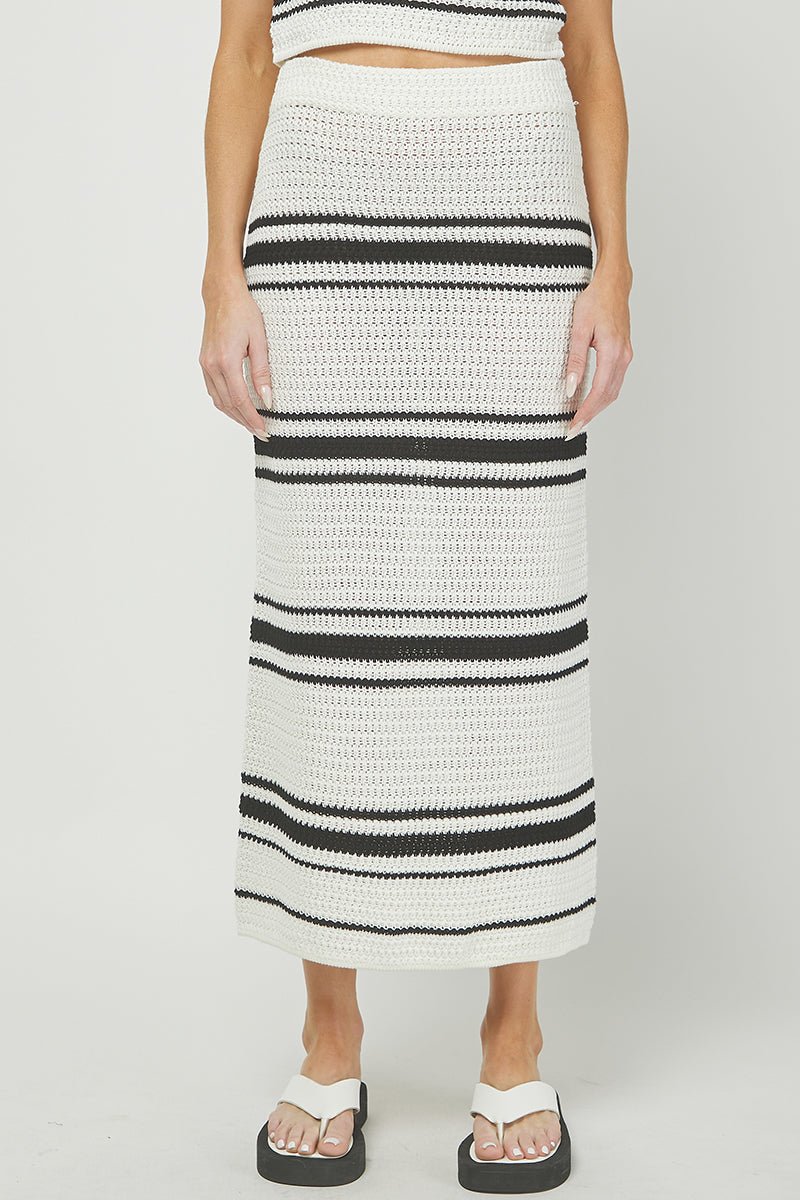 Striped Sweater Maxi Skirt - Lush Lemon - Women's Clothing - Needii - 7647647641