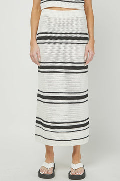 Striped Sweater Maxi Skirt - Lush Lemon - Women&