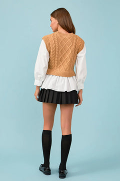 Tan Cable Knit Sweater - Lush Lemon - Women&