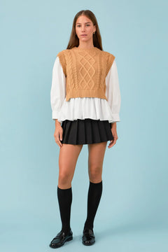 Tan Cable Knit Sweater - Lush Lemon - Women&
