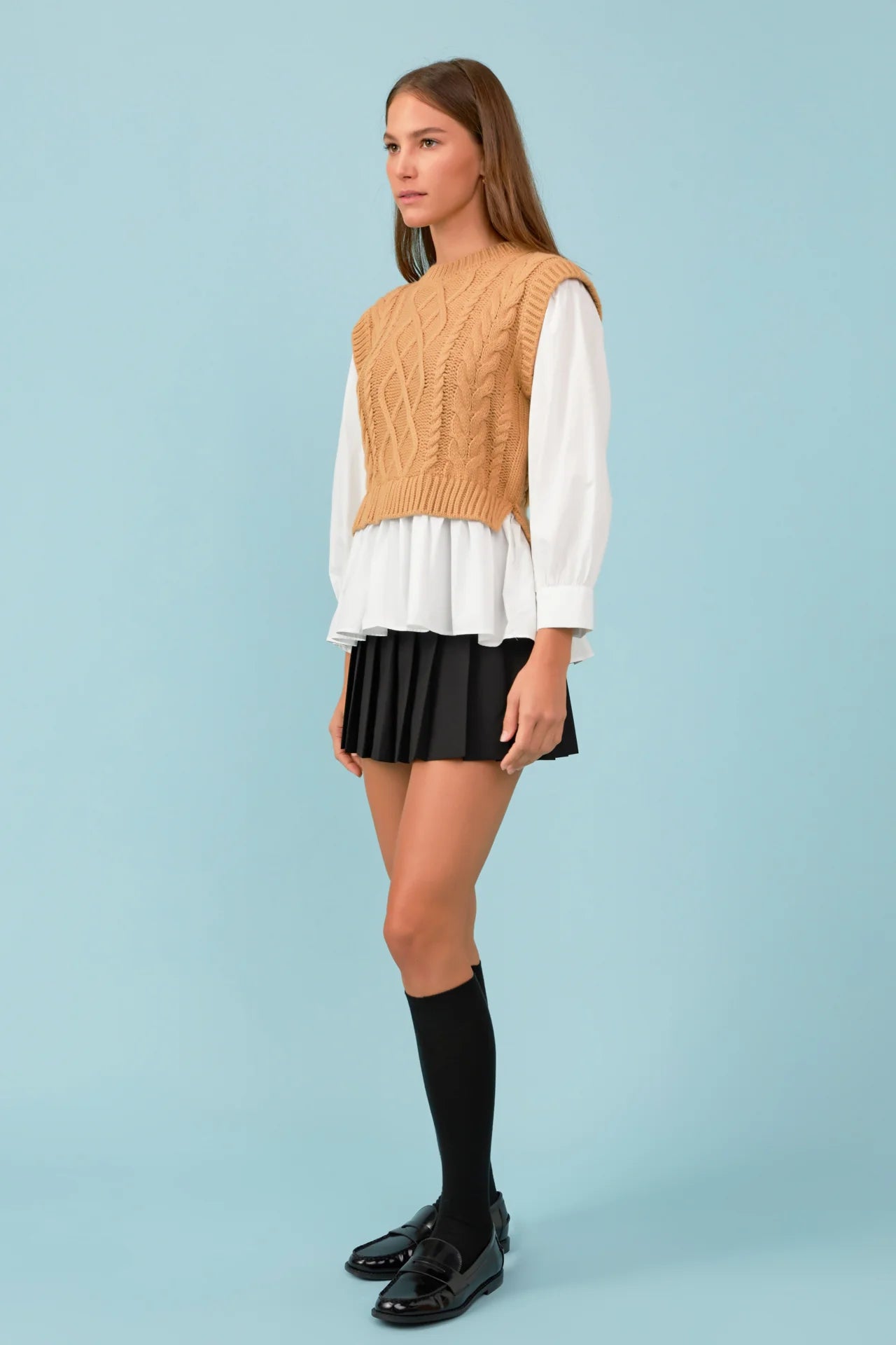 Tan Cable Knit Sweater - Lush Lemon - Women's Clothing - English Factory - 11503