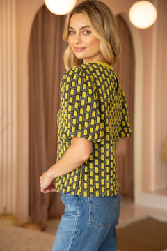 Textured Knit Bubble Sleeve Top - Lush Lemon - Women&