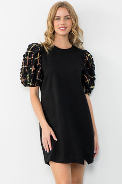Textured Puff Sleeve Dress - Lush Lemon - Women&