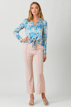 Tie Front Printed Blouse - Lush Lemon - Women&