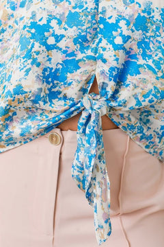 Tie Front Printed Blouse - Lush Lemon - Women&