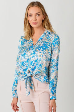 Tie Front Printed Blouse - Lush Lemon - Women&
