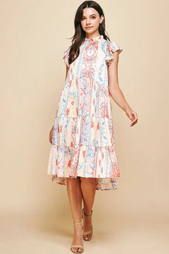 Tiered Midi Dress Red Multi - Lush Lemon - Women&