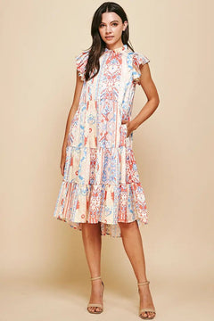Tiered Midi Dress Red Multi - Lush Lemon - Women&