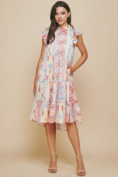 Tiered Midi Dress Red Multi - Lush Lemon - Women&