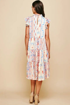 Tiered Midi Dress Red Multi - Lush Lemon - Women&