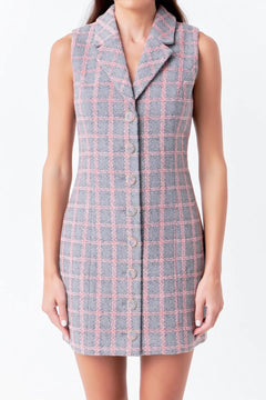 Tweed Sleeveless Dress - Lush Lemon - Women&