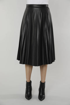Vegan Leather Pleated Skirt Midi - Lush Lemon - Women&