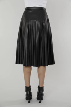 Vegan Leather Pleated Skirt Midi - Lush Lemon - Women&