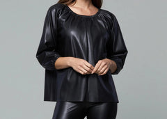 Vegan Leather Puff Sleeve Top - Lush Lemon - Women&