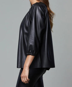 Vegan Leather Puff Sleeve Top - Lush Lemon - Women&