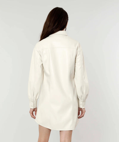 Vegan Leather Shirt Dress - Lush Lemon - Women's Clothing - Dolce Cabo - 10770