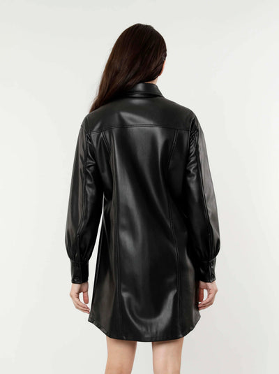 Vegan Leather Shirt Dress - Lush Lemon - Women's Clothing - Dolce Cabo - 10771