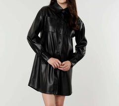 Vegan Leather Shirt Dress - Lush Lemon - Women&