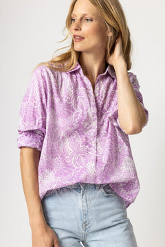 Violet Floral Long Sleeve Button Down - Lush Lemon - Women&