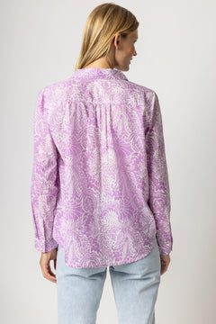 Violet Floral Long Sleeve Button Down - Lush Lemon - Women&