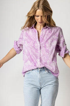 Violet Floral Long Sleeve Button Down - Lush Lemon - Women&