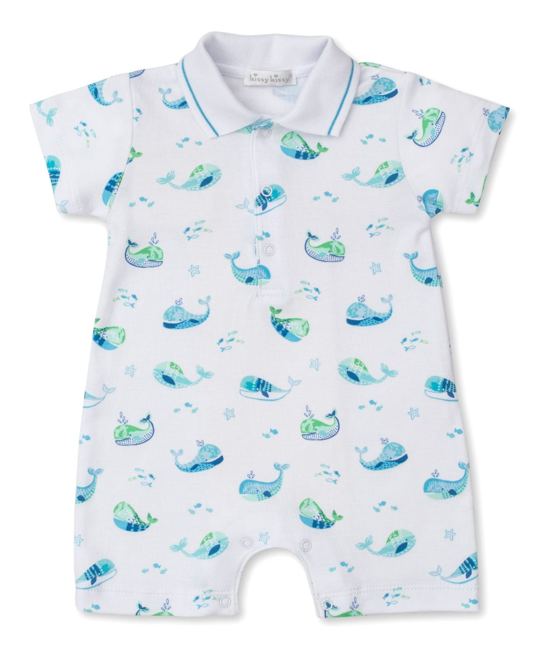 Watercolor Whales Short Playsuit - Lush Lemon - Children's Clothing - Kissy Kissy - 195165157888