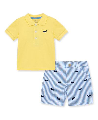 Whale Polo Short Set - Lush Lemon - Children's Clothing - Little Me - 745644923079