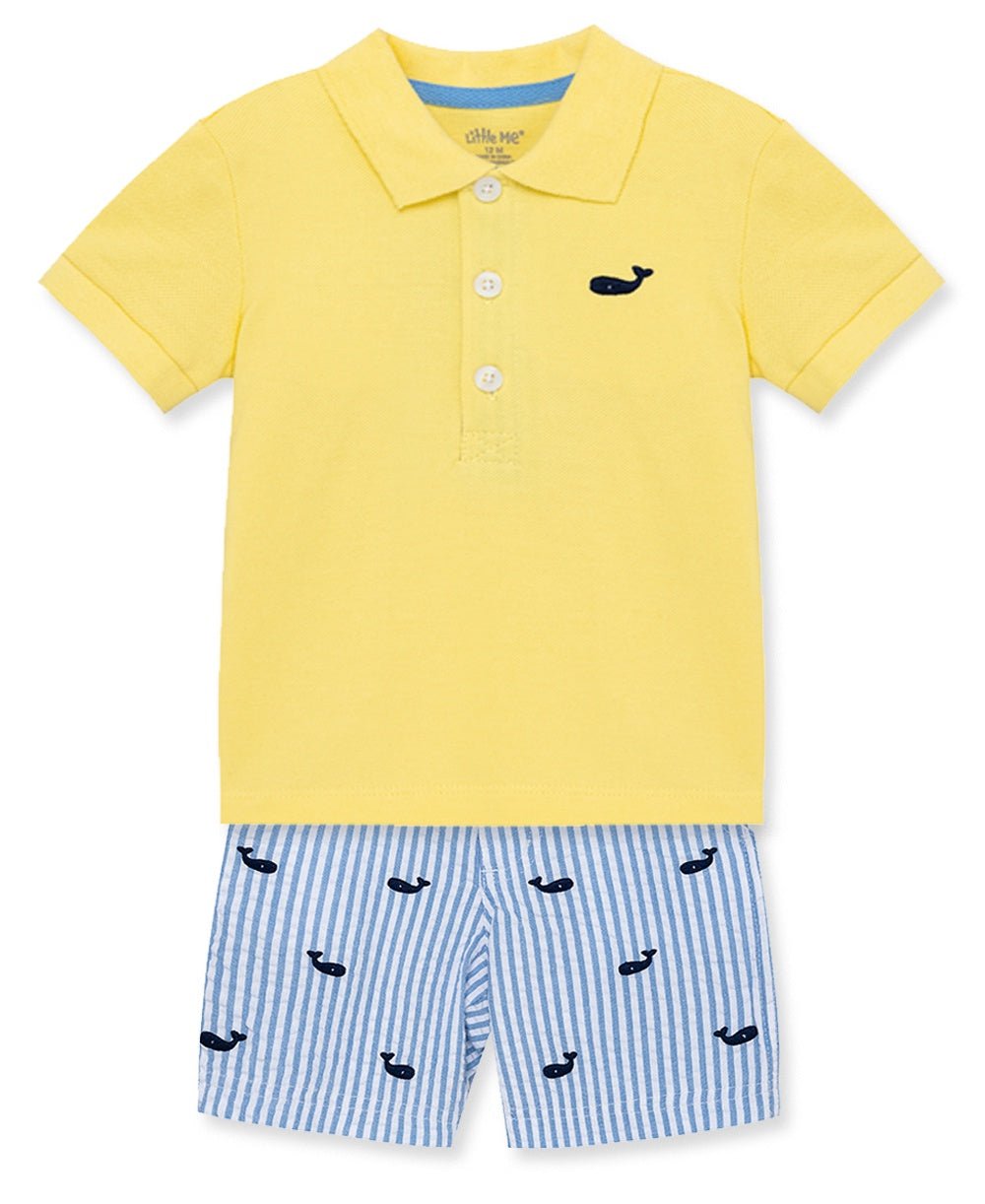 Whale Polo Short Set - Lush Lemon - Children's Clothing - Little Me - 745644923079
