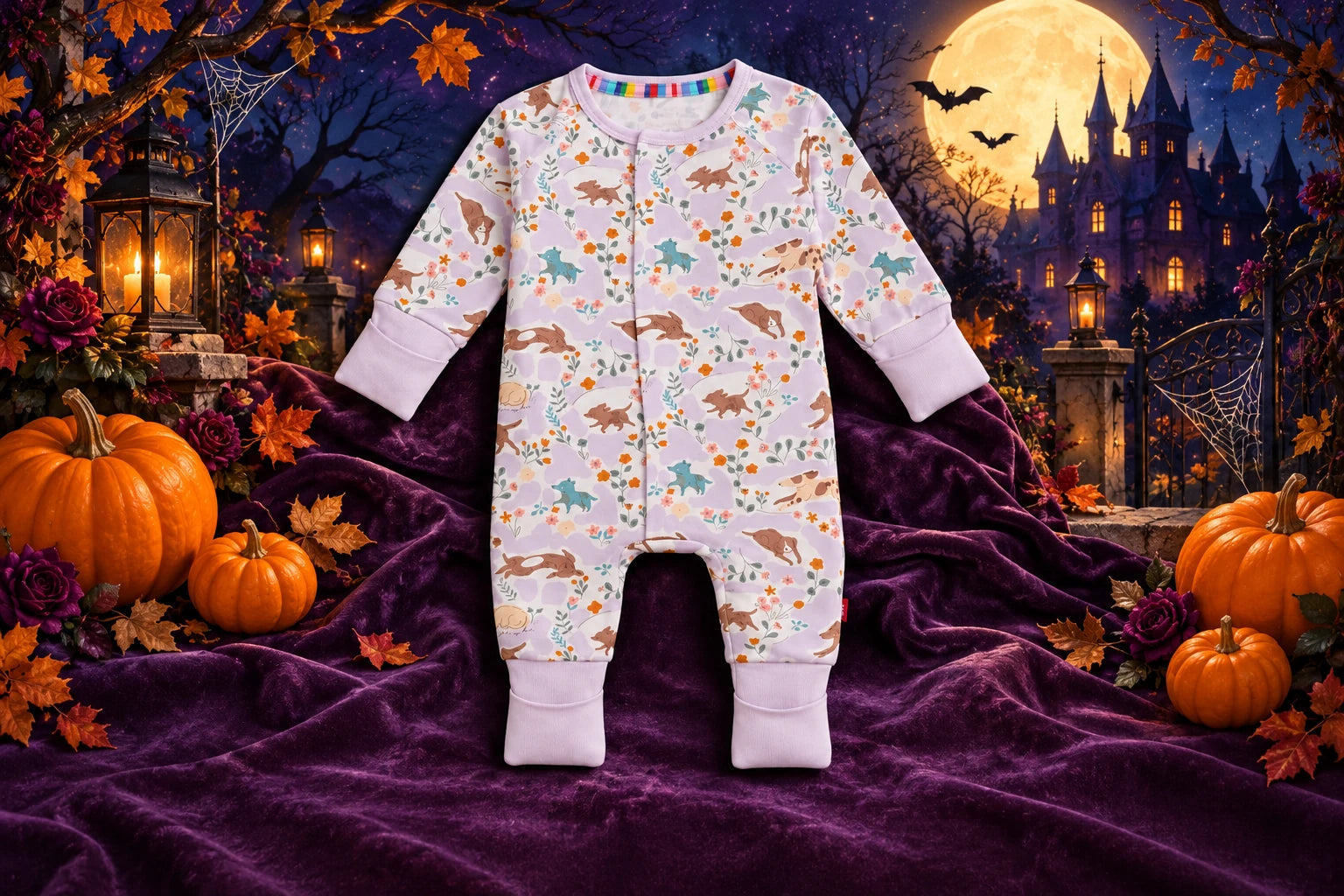 Lush Lemon Halloween children campaign, gold moon and violet castle setting
