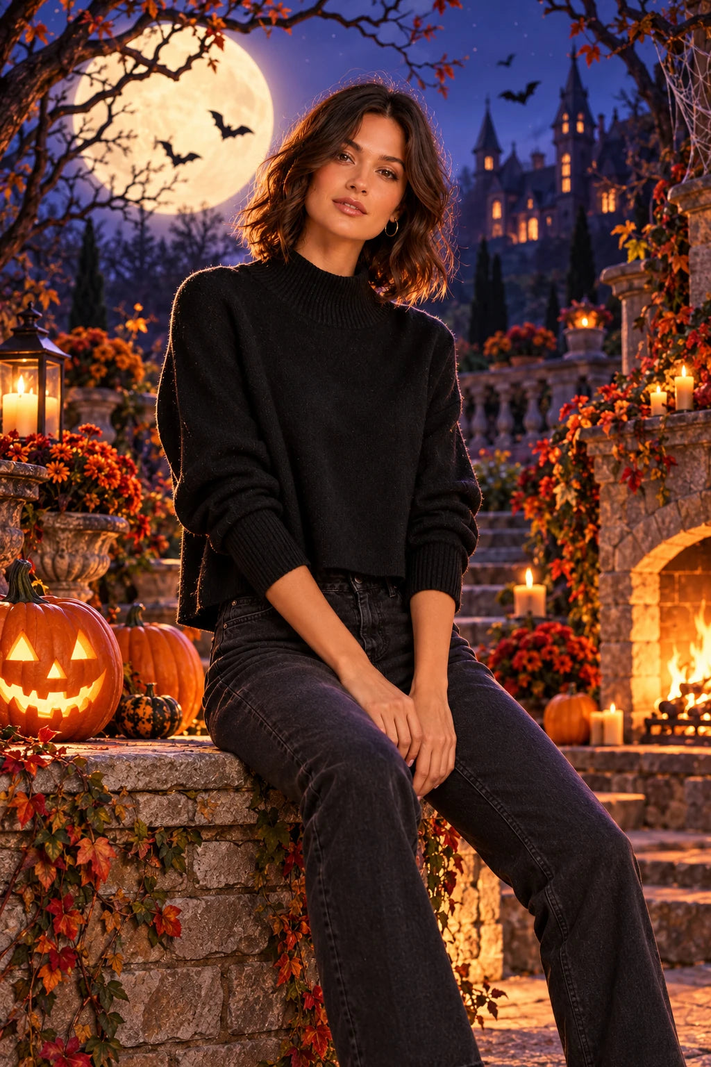Lush Lemon Halloween layers campaign, gold moon and violet castle setting